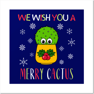 We Wish You A Merry Cactus - Cute Cactus In Christmas Holly Pot Posters and Art